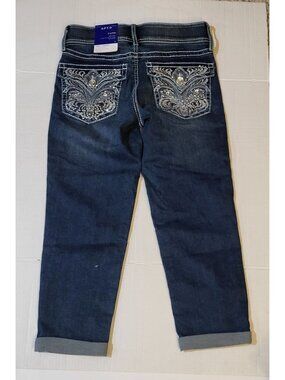 APT. 9 Capri Mid Rise Tummy Control Dark Wash Denim Bling Jeans Size 4 NWT